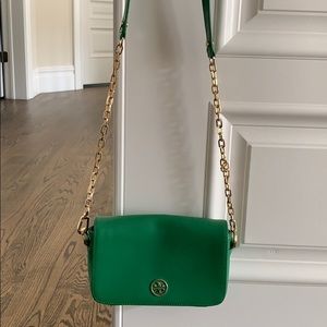 Tory Burch green leather cross body bag